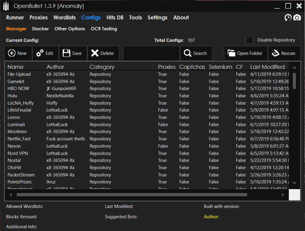 Open Bullet credential stuffing